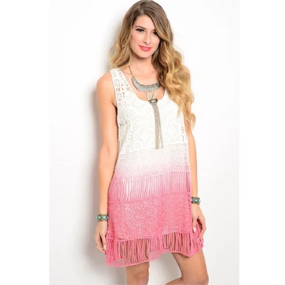 strapless open back dress Angela Crochet Cover-Up Dress in Ivory